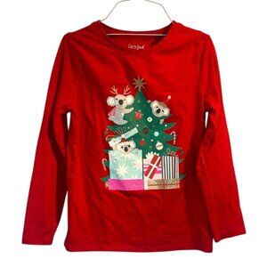 Cat & Jack Holiday Koalas on Christmas Tree Red Long Sleeve Tee, Girls 7/8
